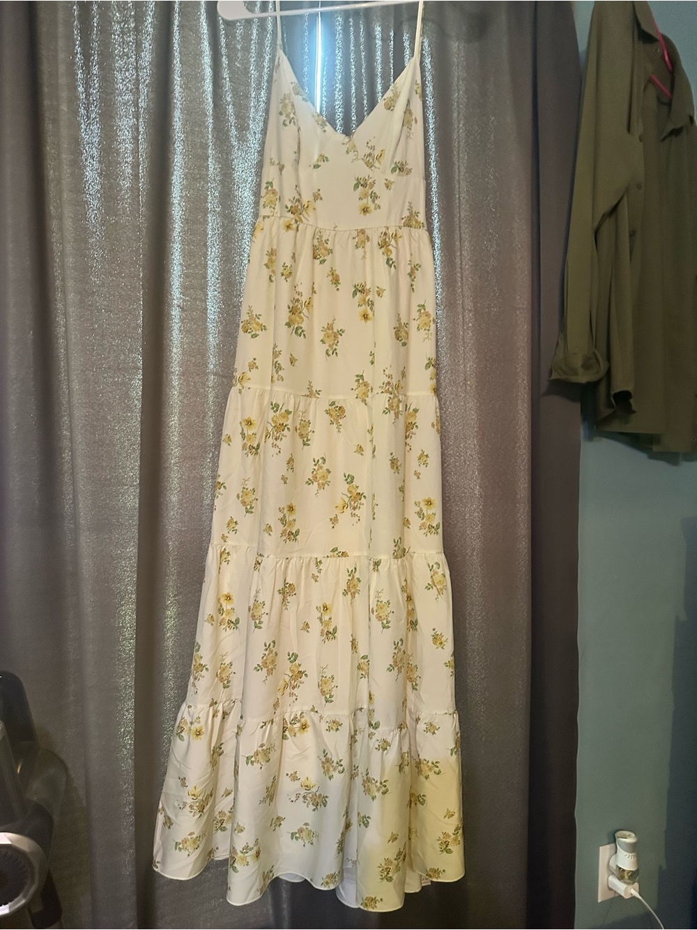 Women's Cream Floral Maxi Dress with Yellow Accents